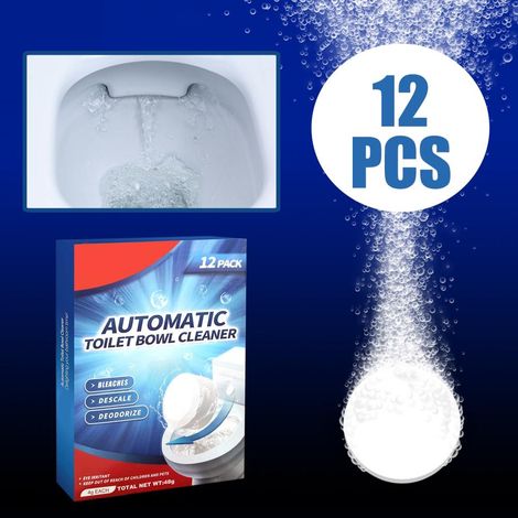 12 pastilles nettoyantes pour cuvette WC avec javel, dissolution lente, boîte de 12, salle de bain, réservoir de toilettes (1/3)