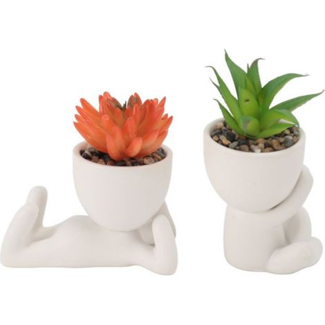 Pots de Fleurs Succulentes Artificielles - Ulisem - Lot de 2 - Céramique - Forme Humaine (1/5)