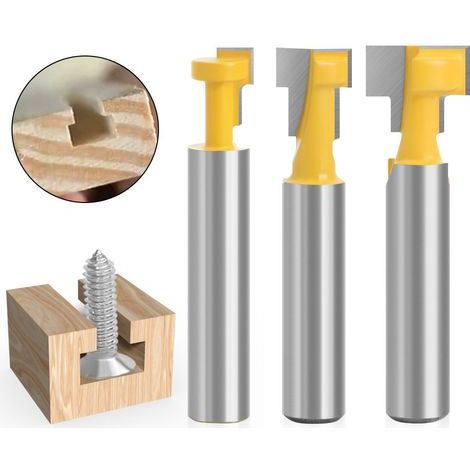 8mm Tige T-Slot Routeur Bits Set, 3pcs T-Slot Fraise à bois Fraise à Menuiserie Outil de Woodworking Cutter Lame (1/4)