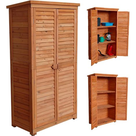 Cobertizo Armario Jardín IRATI Madera Tratada Maciza 87 X 46 X 160cm Armario Multiusos Impermeable Almacenamiento de Herramientas y Accesorios de Jardin Doble Puerta THW (1/5)
