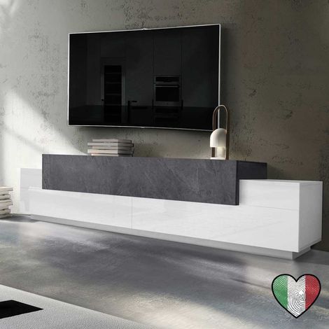 Mobile Porta TV Slim soggiorno Bianco Lucido e Grigio Piombo - Corona (1/2)