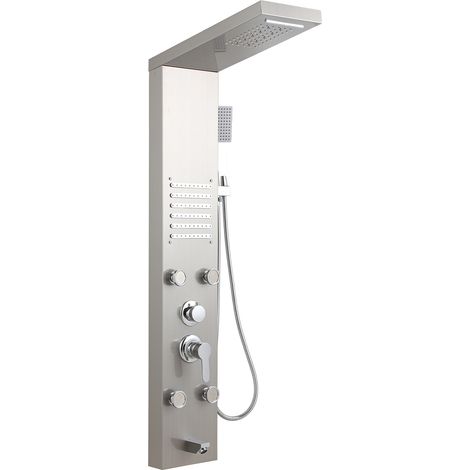 Jiubiaz Colonna doccia idromassaggio con LED argento, 5 getti, acciaio inox 304
