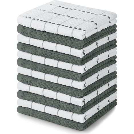 Lot de 8 torchons de cuisine, 38,1 x 63,5 cm, 100 % coton filé à l'anneau, plateau absorbant super doux (carreaux noirs et blancs). (1/2)