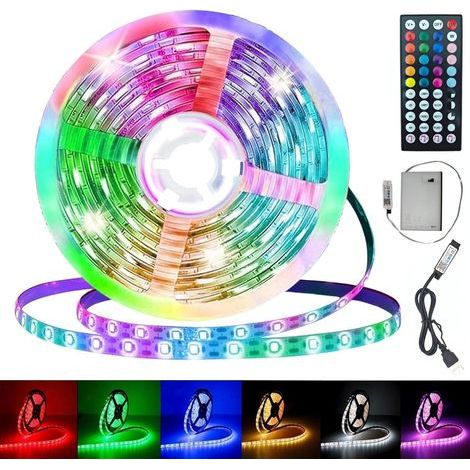 LED strip battery, 3 m self-adhesive LED strip, remote control, Bluetooth music synchronization, timer, dimmable, colour changing, cutting, ideal for decorating your party room (1/5)