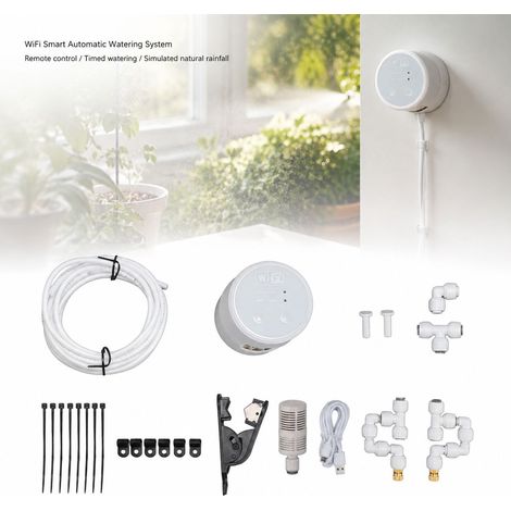 Sistema di irrigazione automatico WiFi - Kit di irrigazione a goccia intelligente per piante in vaso da interno - 5 m, 2 ugelli in ABS (1/4)