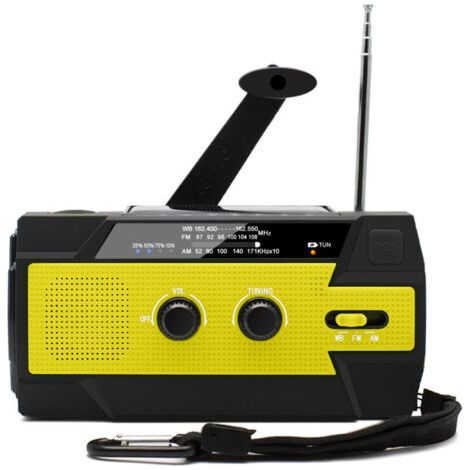 Radio Solaire à Manivelle Portable Radio Dynamo Rechargeable avec AM/FM/WB Batterie Rechargeable Intégrée 4000mAh 4 Modes Lampe de Poche LED Alarme SOS pour Urgence en Plein Air,Jaune (1/5)