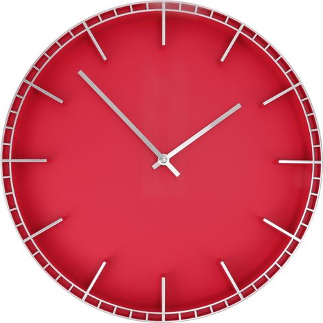 Horloge murale silencieuse, facile à lire, moderne et innovante, ronde, pour la maison, le bureau, la cuisine ou la chambre à coucher. Modèle 5686 argenté avec détails rouges (37,7 x 3 cm / 14,8 x 1,2