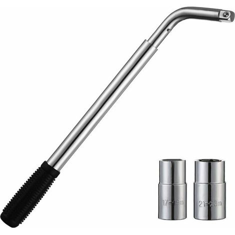 Clé à ergots télescopique Clé à écrou de roue extensible,Clé à extension universelle pour pneu,Ensemble de renfort de roue pour outil de réparation de pneus pour(17mm, 19mm,21mm,douille 23mm) (1/4)