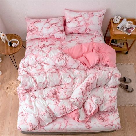 Parure de lit en marbre microfibre rose 200x200cm