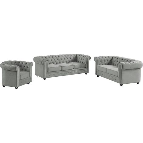 Divano 3+2+1 posti Velluto Grigio - CHESTERFIELD