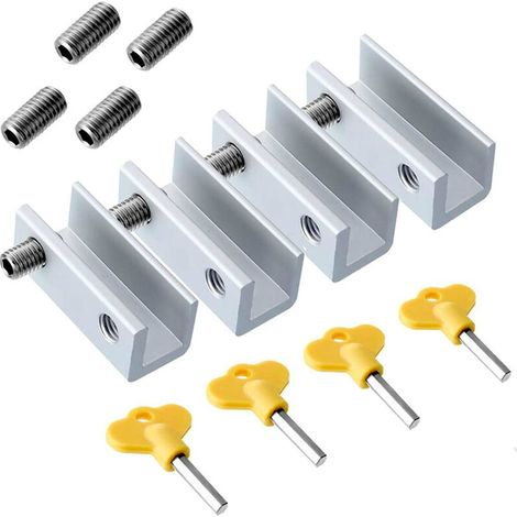 Paquet de 4 serrures de fenêtre coulissantes doubles en aluminium, serrure de sécurité pour enfants, serrure de sécurité réglable, limiteur de ce (1/4)