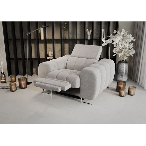 Sessel mit Relaxfunktion BASTIEN RELAX in Stoff Aragon Hellgrau