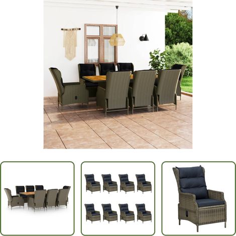 vidaXL Balkon-Möbel - 9-tlg. Garten-Essgruppe mit Auflagen Poly Rattan Braun (1/5)