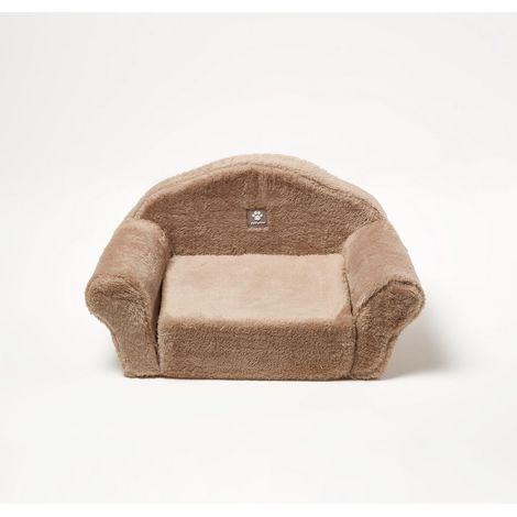 HOMESCAPES Small Plush Fold Out Sofa Pet Bed - Beige (1/5)