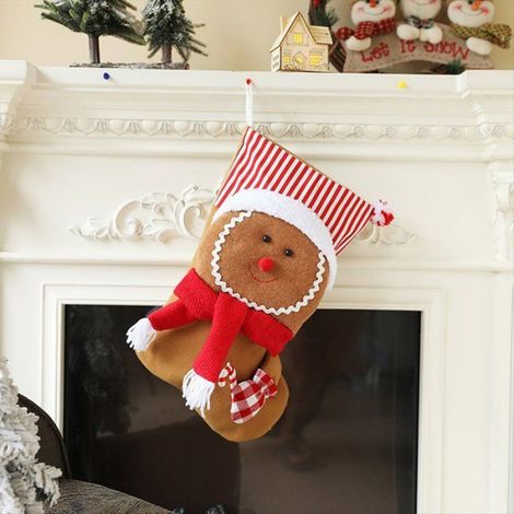 Chaussette De Noël - Bas À Suspendre Pour Cheminée Et Arbre De Noël - Rouge Motif Bonhomme En Pain D'Épices - 2 Pièces (1/5)
