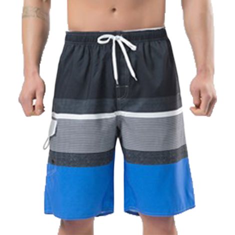 Short de bain grande taille pour homme, avec poche latérale, cordon de serrage, rayé, doublure en maille, maillot de bain pour homme (1/5)
