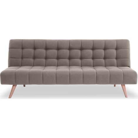 EVERGREENWEB - Divano Letto clic clac in tessuto TORTORA. Divano letto 3 posti Stile Scandinavo, Design moderno, Prontoletto Trapuntato, Imbottitura alta densità, gambe in legno - Fordy (1/5)