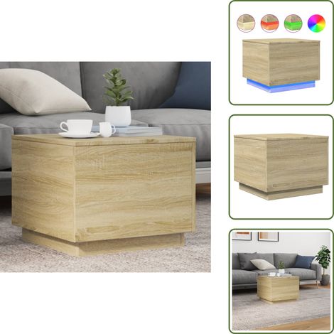 The Living Store Table basse avec lumières LED chêne sonoma 50x50x40 cm - Table Basse Design - Table Basse Led - Table Basse Moderne - Meuble Salon - Table D'appoint (1/5)