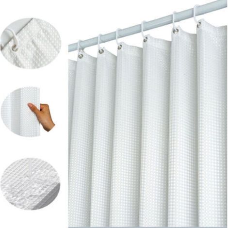 100x180CM (Blanc) Rideau de Douche Gaufre avec Anneaux en Métal Rideau de Douche Baignoire Anti Moisissure Tissu Rideau Salle de Bain Robuste pour Baignoire Cabine de Douche, Ourlet Lesté (1/5)