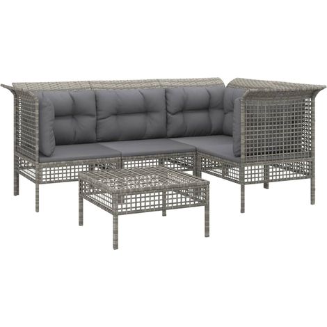 Mobili da giardino mobili da esterno Set di mobili da 5 pezzi con cuscini grigi in resina intrecciata 020016415