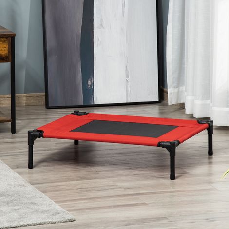 Cama Elevada para Perros Gatos Portátil Cama para Mascotas con Zona de Malla Transpirable y Tela Oxford para Interior Exterior 76x61x18 cm Rojo (1/5)