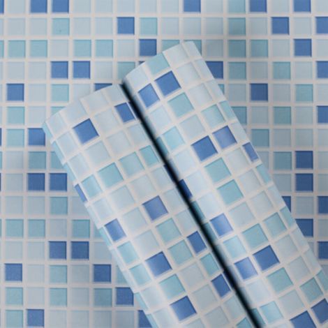 Papier Peint Carrelage Autocollant Bleu 61x100 cm Style Mosaïque Sticker Mural Film Décoratif Imperméable pour Carreaux de Mur de Salle de Bains et de Cuisine (1/5)