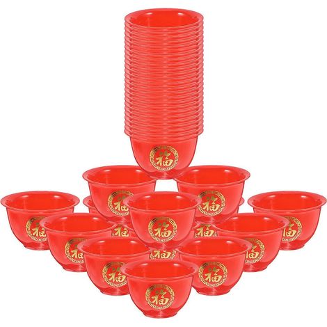 Lot de 50 mini-verres rouges de style vintage chinois, d'une contenance de 20 ml et au design élégant, parfaits pour les cérémonies de mariage. (1/5)
