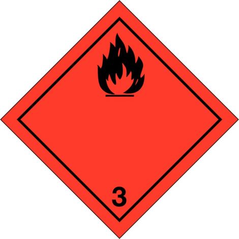 Etichette in PVC Classe 3 Segnaletica per trasporto internazionale "Liquidi infiammabili" ADR - Misura: 100mm x 100mm - Numero Pezzi: 50 pezzi