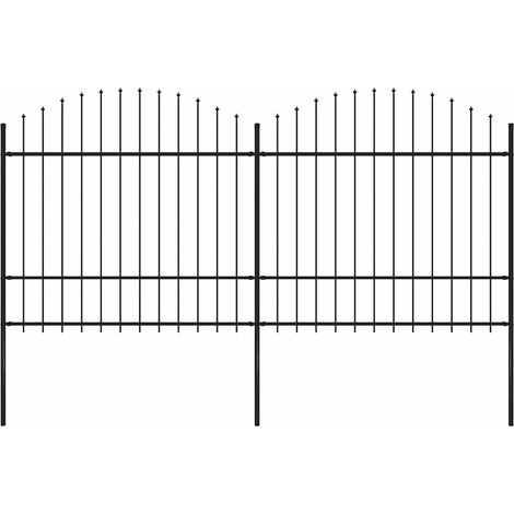 Clôture de jardin avec pointe de lance, acier, 359 x 175 cm, noire