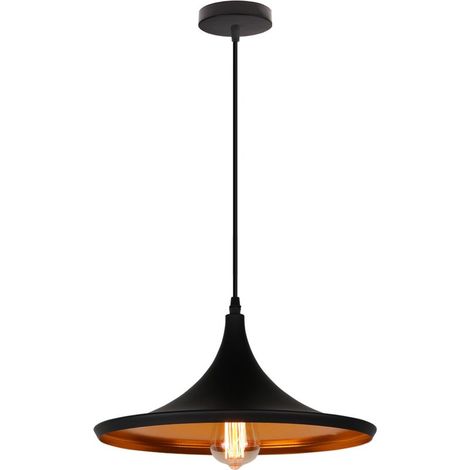 – Suspension luminaire industrielle en métal noir 36cm – Douille E27 – Hauteur 20cm – Tension AC 110-240V – Pour cafés et restaurants (1/5)