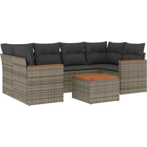 Set de sofás de jardín 7 piezas con cojines ratán PE gris vidaXL (1/5)