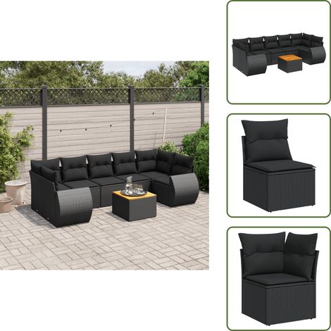 8-tlg. Garten-Sofagarnitur mit Kissen Schwarz Poly Rattan - Gartensorte - Esszimmergarnituren - Lounge Möbel - Outdoor Furniture - Gartenset (1/5)