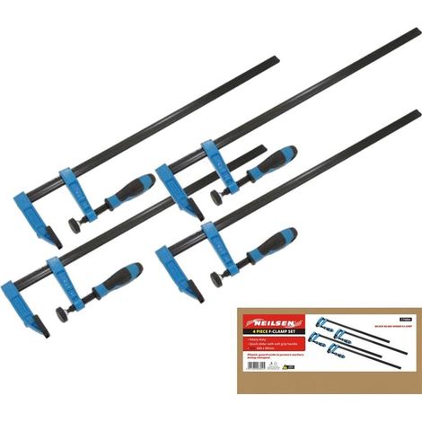 Neilsen 4pc F Clamps 600mm Wood Working Soft Grip Metal Heavy Duty Clamp 24"