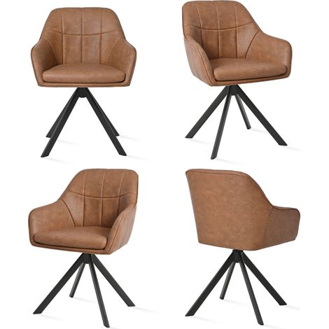Goeurvant Sedie Girevole Moderna con Cuscino Doppio Spesso, Schienale Ampio e Braccioli Ergonomici - Set di 4 - Marrone