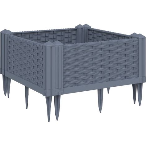 Vassoio per fioriera aiuola rialzata piante fiori terrazza giardino con paletti 42,5 x 42,5 x 28,5 cm PP grigio 020038198