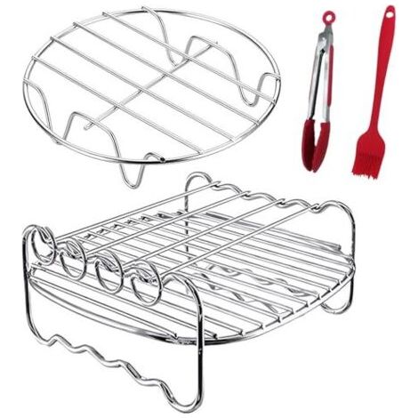 2 Pièces Multifonction Double Couche Brochette, Supports Friteuse Air Comprimé, Support Multifonction Double Couche Brochette, avec 4 Bâtons de fer, Approprié Four Bateau à Vapeur, Air (1/5)