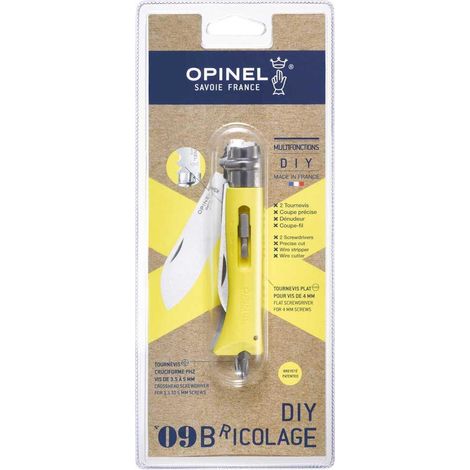 Opinel N°09 DIY couteau multifonction jaune acier inoxydable (1/3)
