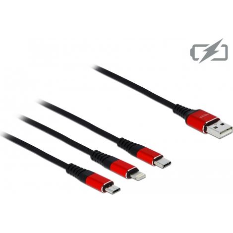 Delock Cable de carga USB 3 en 1 para Lightning⢠/ Micro USB / USB Type-C⢠1 m
