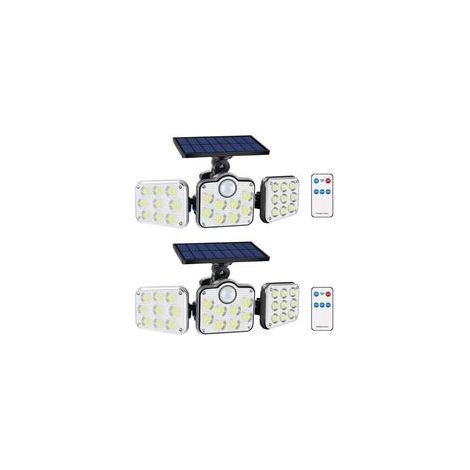 Lot de 2 projecteurs solaires extérieurs 138 LED 2200 lm avec télécommande, avec caractéristiques : Étanche, LED, 138L, Télécommande, Solaire, Sans Fil, 2200L, Réglable, 65, Projecteur
