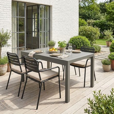 Table de jardin extensible aluminium kaki. 8 places. 135 / 270 x 90 x 75 cm