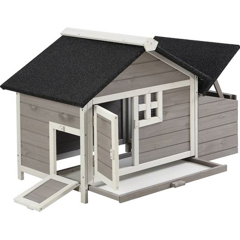 Pollaio in Legno con cassetta per il nido 2 galline L. 106 x P. 64 x H.71 cm Bianco e Grigio - ANSER (1/4)