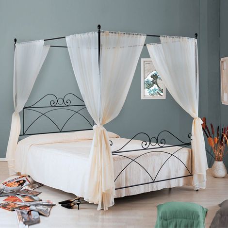 Letto in ferro matrimoniale con baldacchino SABRINA Nero 166x208x h210 cm