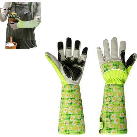 Gants de jardinage à manchette longue, résistants aux perforations et aux épines, en cuir PU vert, adaptés aux travaux de jardinage en extérieur (1/5)