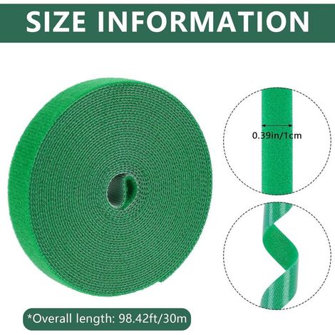 30 m x 10 mm d'attaches pour plantes, ruban auto-agrippant réutilisable pour plantes grimpantes, vignes, arbustes et fleurs (vert). (1/4)