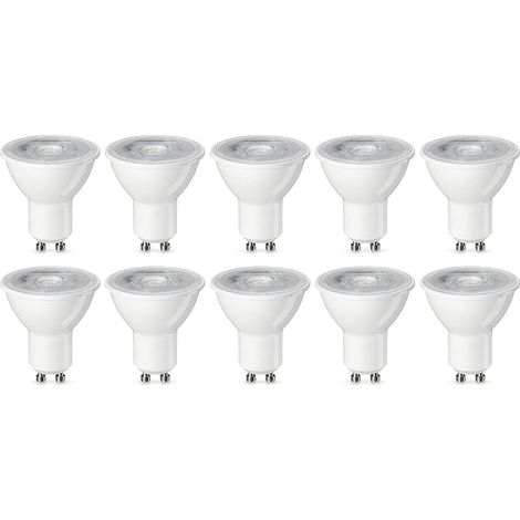 Lot de 10 spots LED GU10, 5W, lumière blanche chaude, non dimmables.