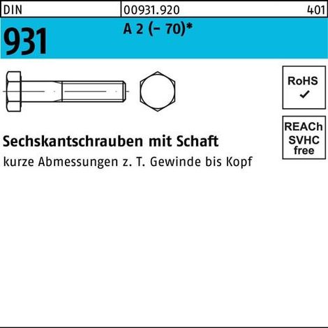 Sechskantschraube DIN 931 Schaft M24x 290 A 2 (- 70) 1 Stück