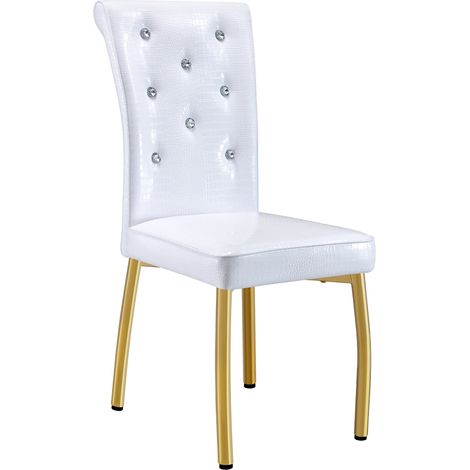 Lot de 4 chaises de salle à manger style rétro en simili cuir effet peau d’alligator avec boucle en cristal et pieds métal doré (1/5)