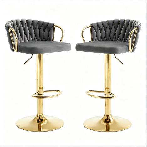 Set di 2 sgabelli da bar in velluto grigio scuro con altezza regolabile (1/5)