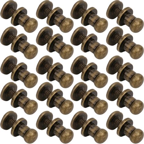 20 jeux de vis et rivets à tête ronde en laiton, adaptés à la décoration de bracelets, sacs, vêtements, chaussures et ceintures (couleur bronze).