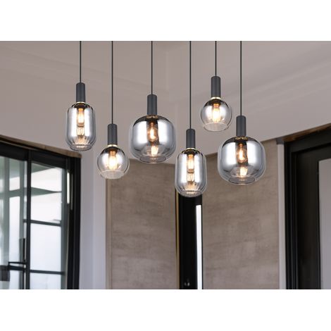 Pendelleuchte DIVA 6-flammig mit Glasschirmen Chrom bedampft, Breite 92cm
